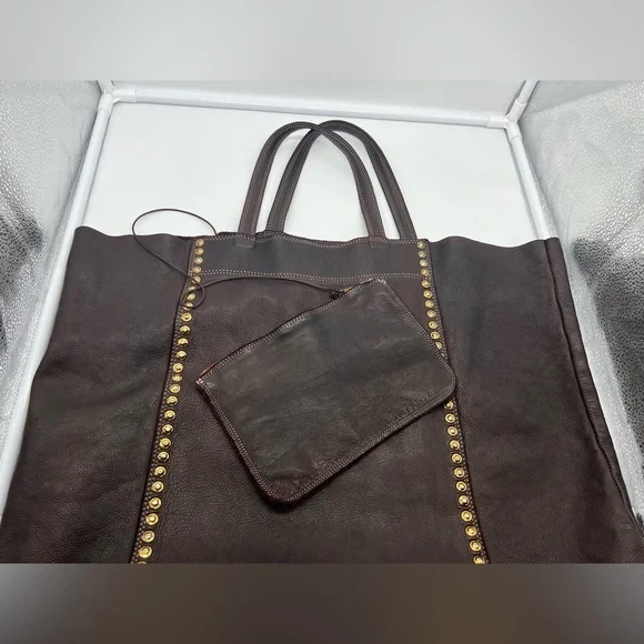3RD FLOOR Made in Italy Dark Brown Reddish Leather Embellished Oversized XL Tote - Picture 9 of 17